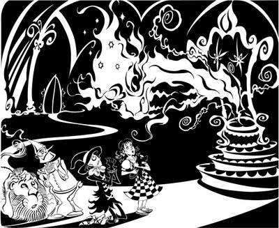 The Wonderful Wizard of Oz: The Great Oz, speaking to Dorothy, the Scarecrow, the Tin Man, the Lion and Toto by Neale Osborne